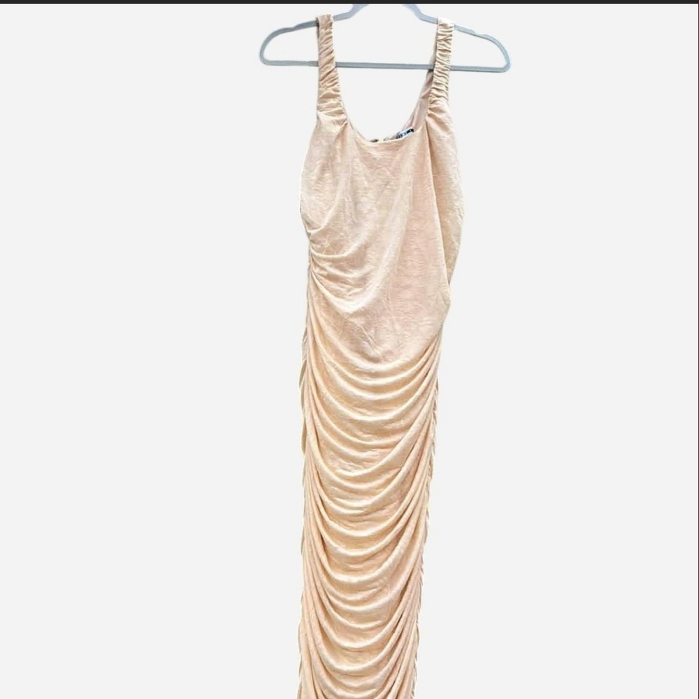 Fashion Nova - Elegant Cream Ruched Maxi Dress